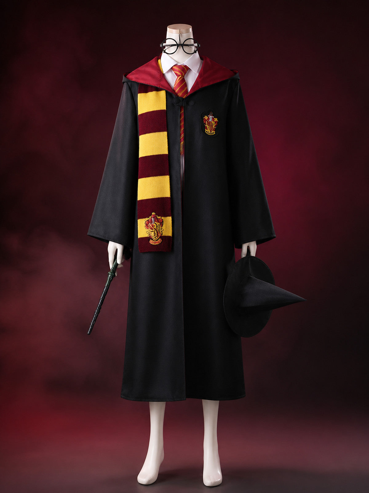Kids Magic Wizard Robe Costume Set With Hat, Wand, Glasses, Scarf, Tie And Shirt main product view