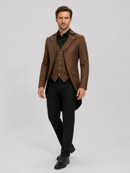 Brown Tailcoat with Tails for Halloween and Stage Costumes detail