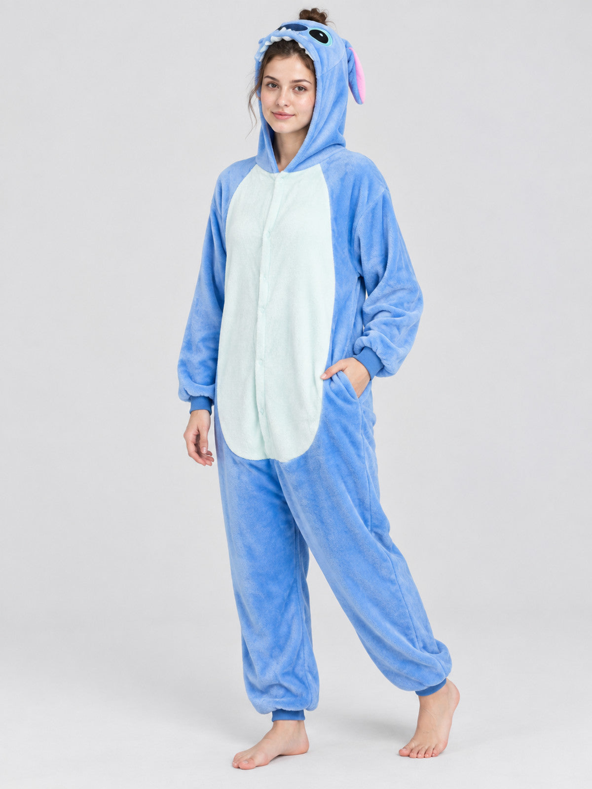 Insulated Kigurumi Pajama with Hood and Plush Texture