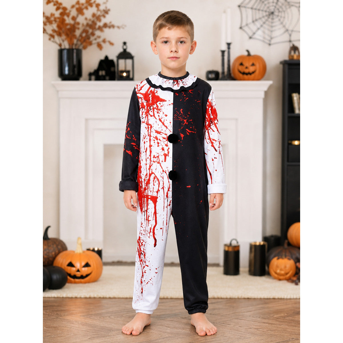 Clown Jumpsuit Costume with Red Splatter lifestyle