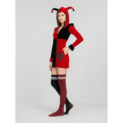 Women's Halloween Jester-Clown Costume with Hat side view