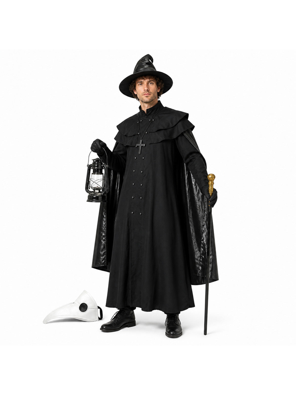 Plague Doctor Costume with Mask and Hat Costume Masks detail
