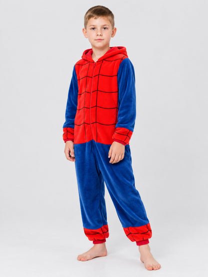 Kids' Hooded One-Piece Pajama, Red and Blue
