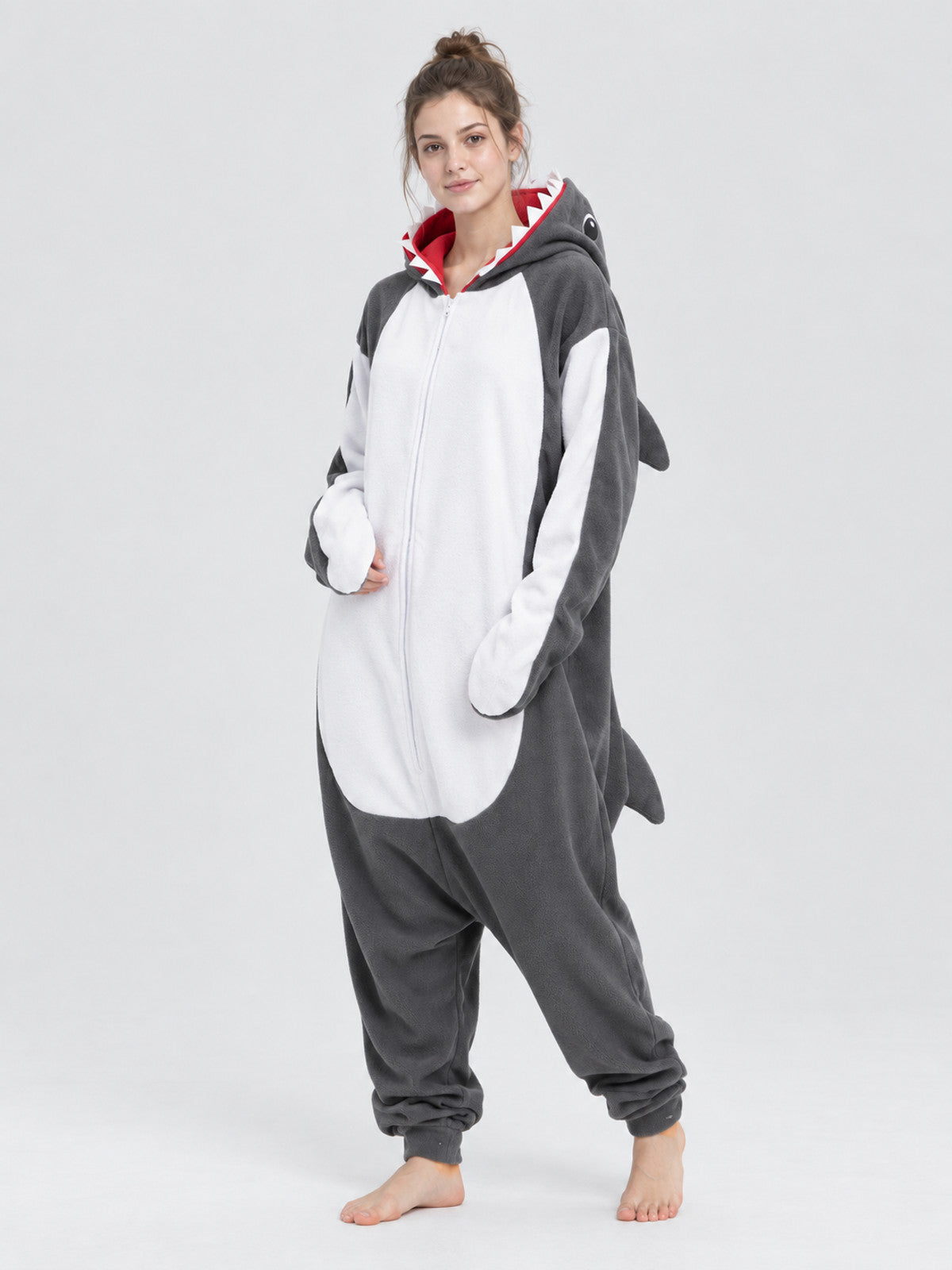 Fleece Shark Hooded Pajama Jumpsuit