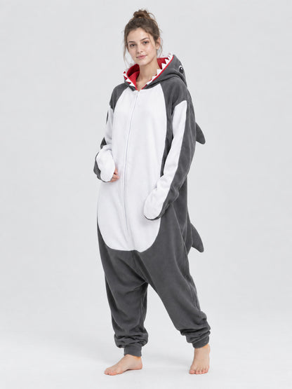 Fleece Shark Hooded Pajama Jumpsuit