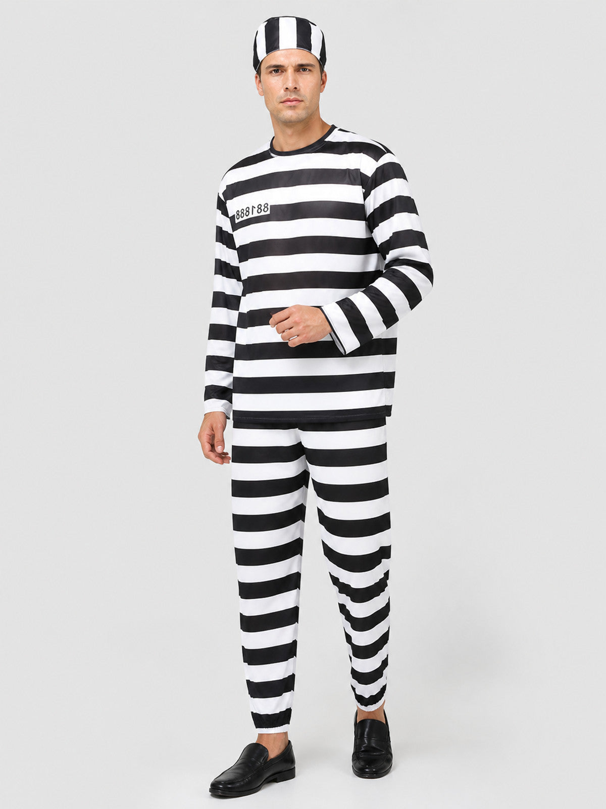 Black-and-White Prison Stripe Cosplay Costume Set Costumes detail