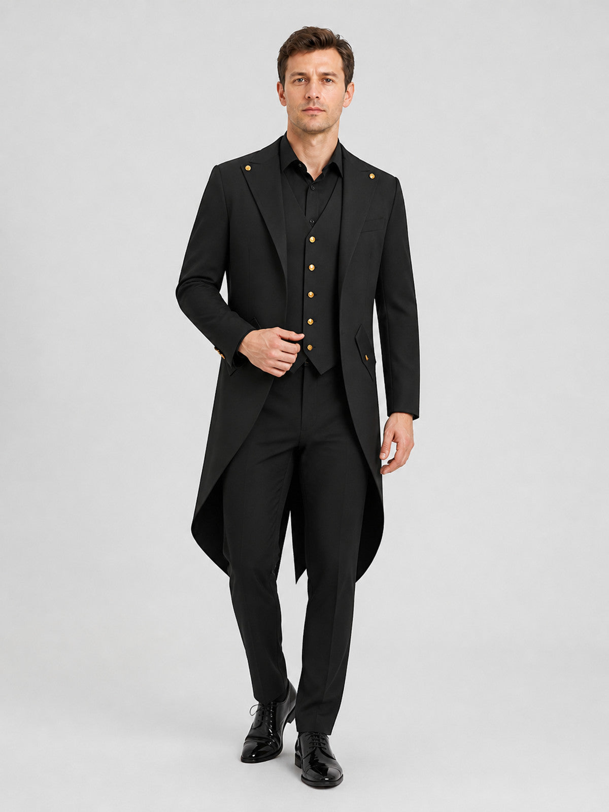 Black Tailcoat with Gold-Tone Buttons for Cosplay Costumes detail