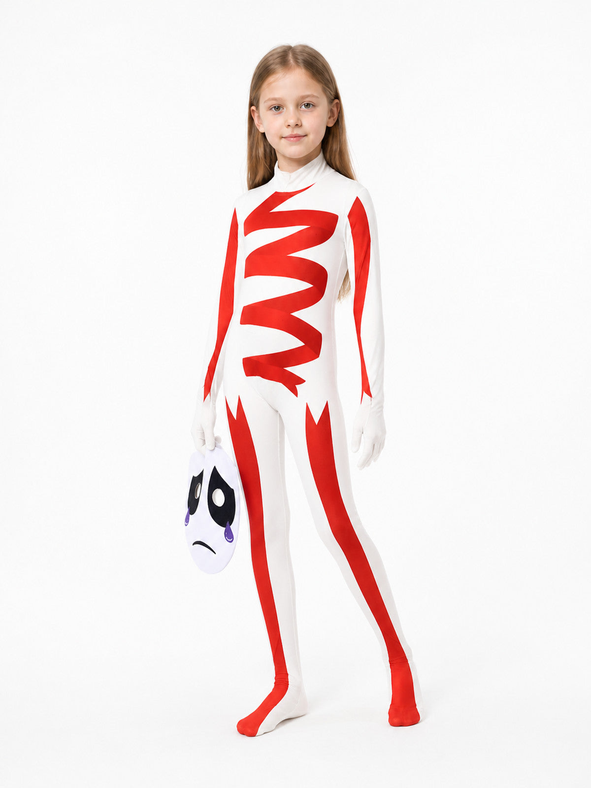Clown Cosplay Jumpsuit with Mask and Red Stripes Costume Masks detail