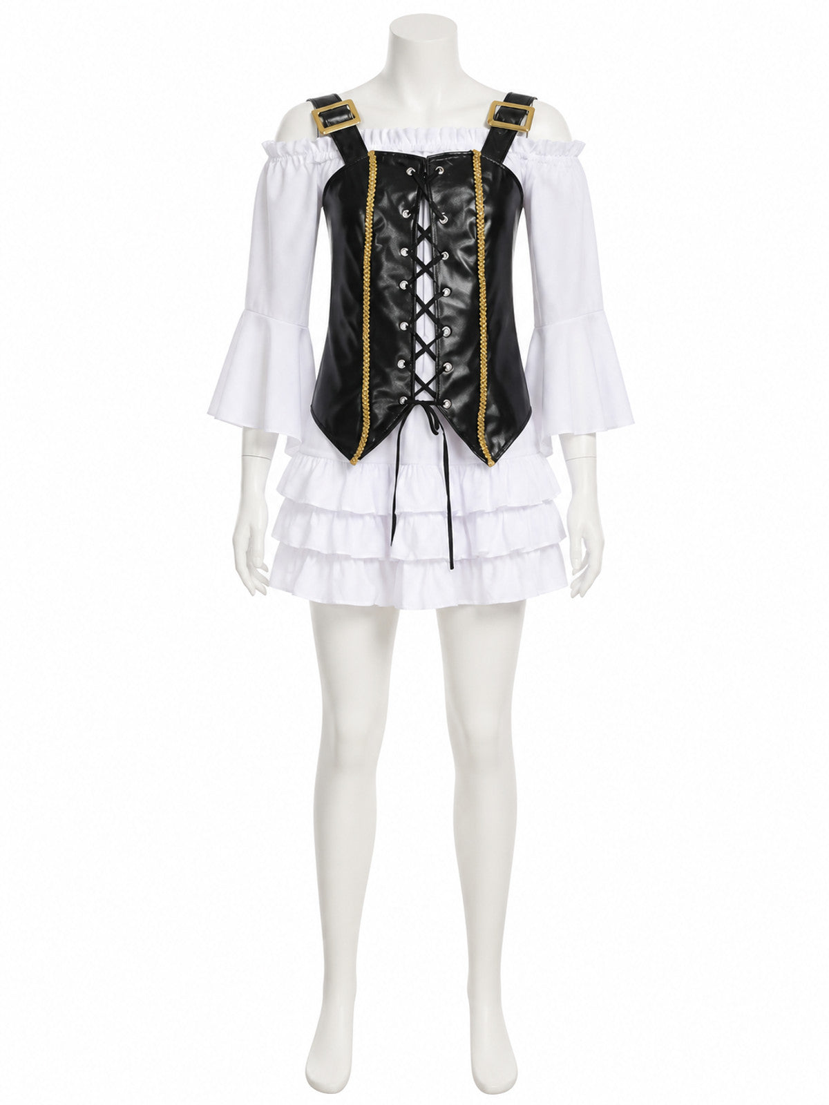 Girl's Pirate Costume Set with Corset Top, Ruffle Skirt & Hat, Black & White main product view