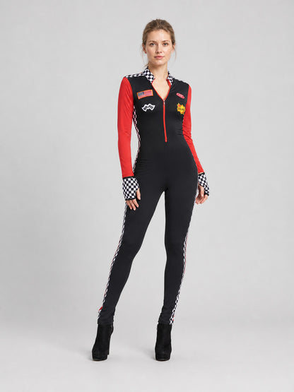 Racing Jumpsuit with Checkerboard Print and Patches product detail