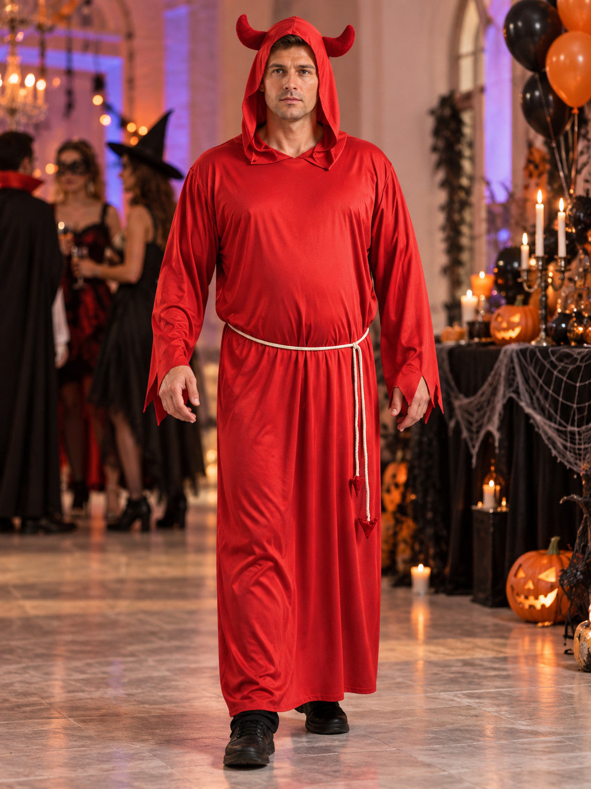 Adult demon costume, red with horns