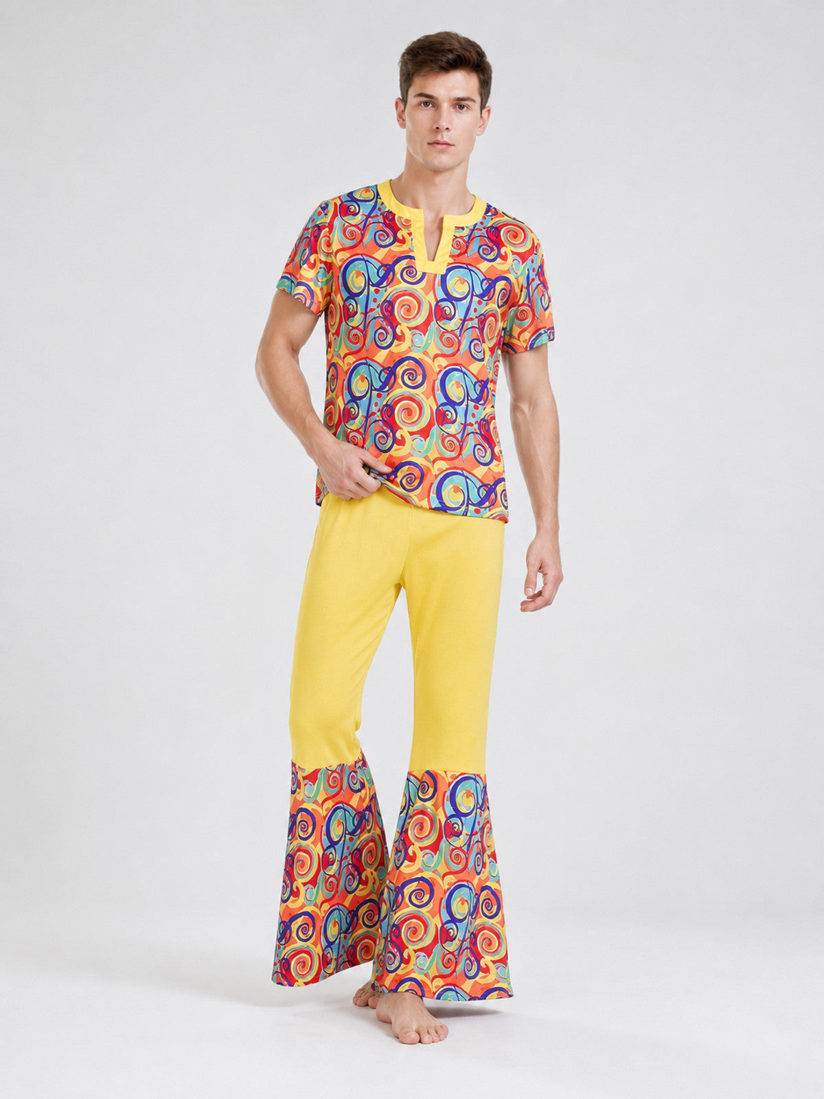 Bright 1970s disco-style costume for themed events. The set includes a Costumes detail