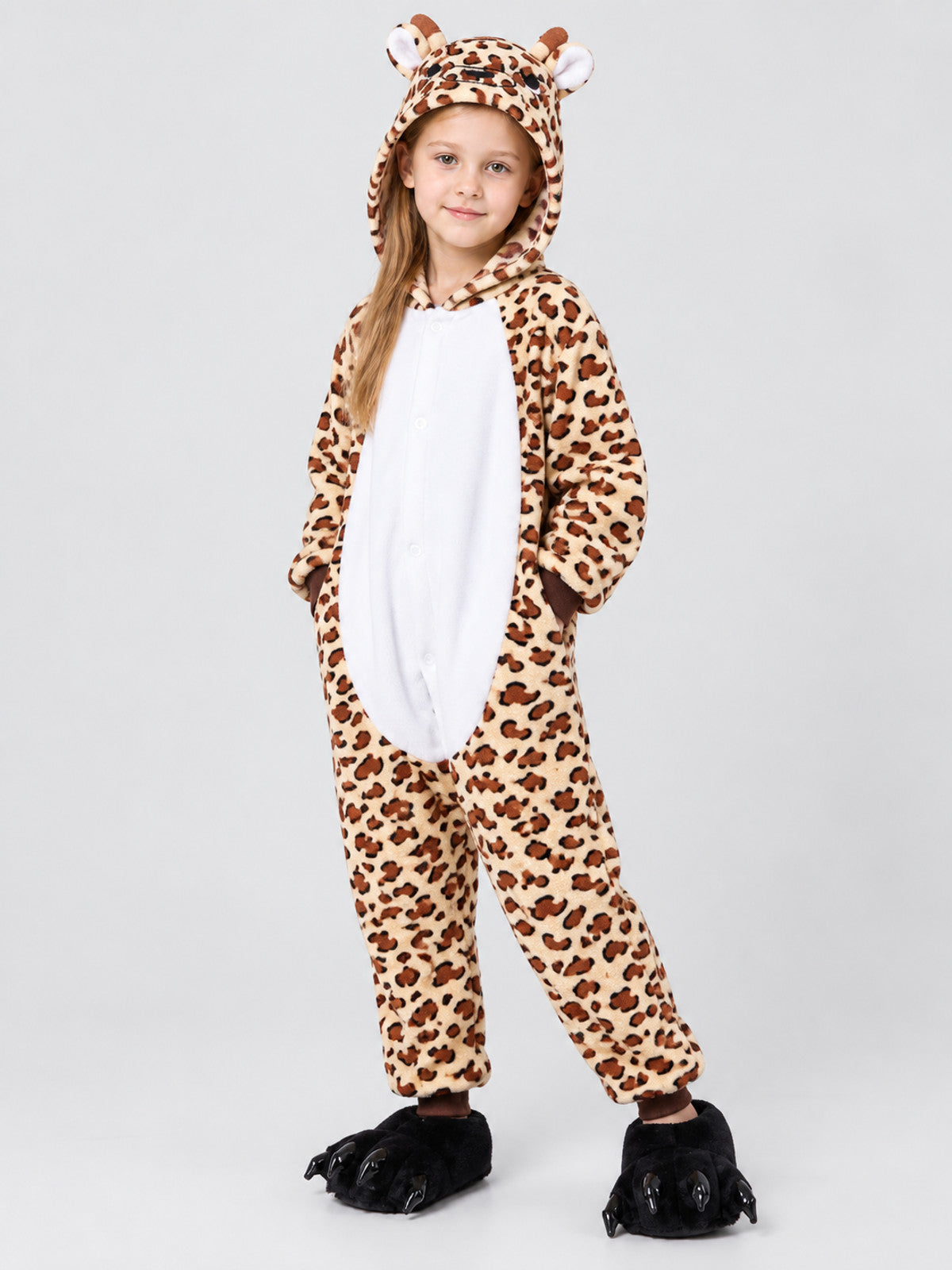 Flannel Hooded Pajama Jumpsuit with Ears and Horns