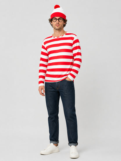 Striped Wally Costume with Hat and Glasses Costume Headwear detail
