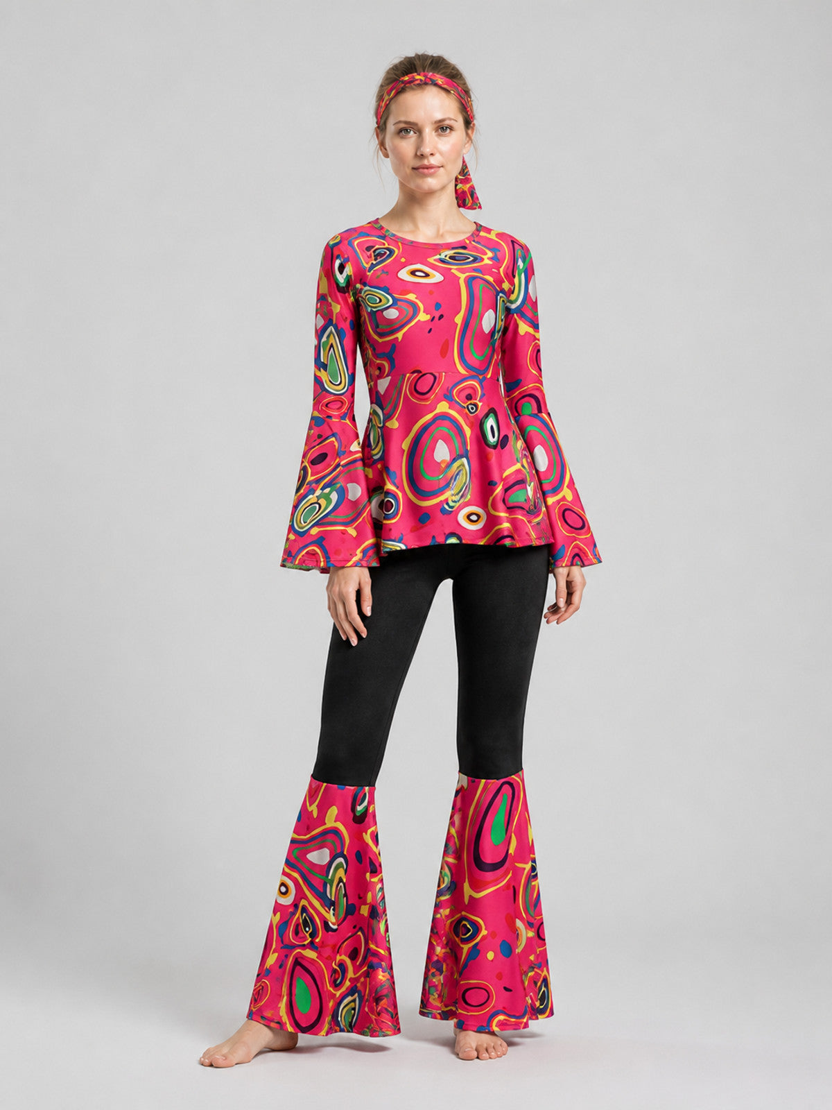 Hippie Stage Costume: Top, Flared Pants, and Scarf Costumes detail