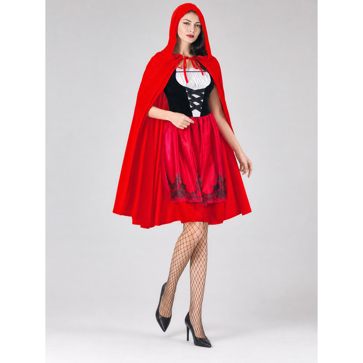 Red Hooded Cape and Retro-Style Dress