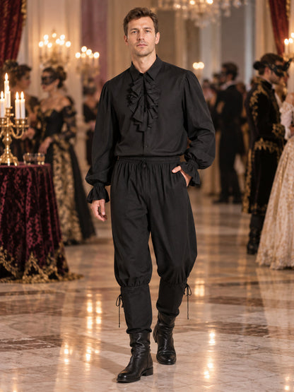 Medieval-style costume in black with ruffles