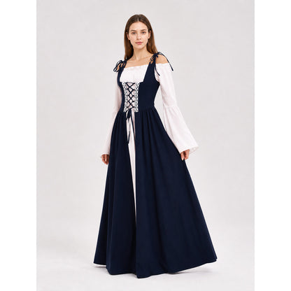Renaissance-style dress with corset lacing and wide sleeves