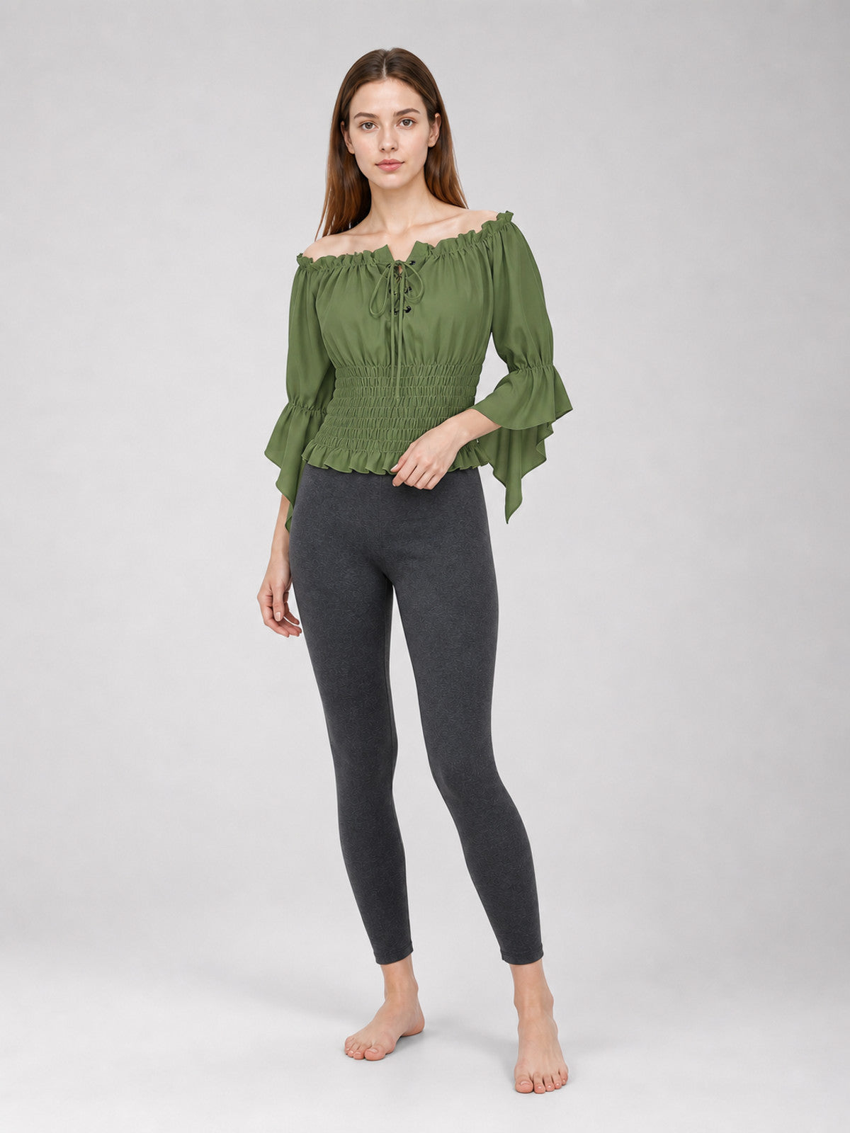 Off-the-Shoulder Blouse with Lace-Up Detail