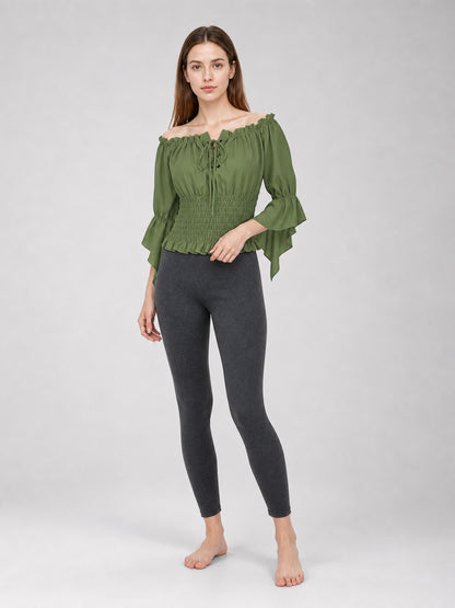 Off-the-Shoulder Blouse with Lace-Up Detail