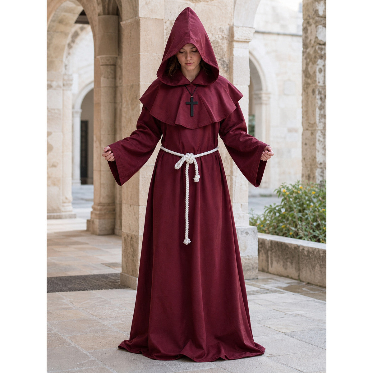 Medieval Monk Costume with Hood and Belt lifestyle view