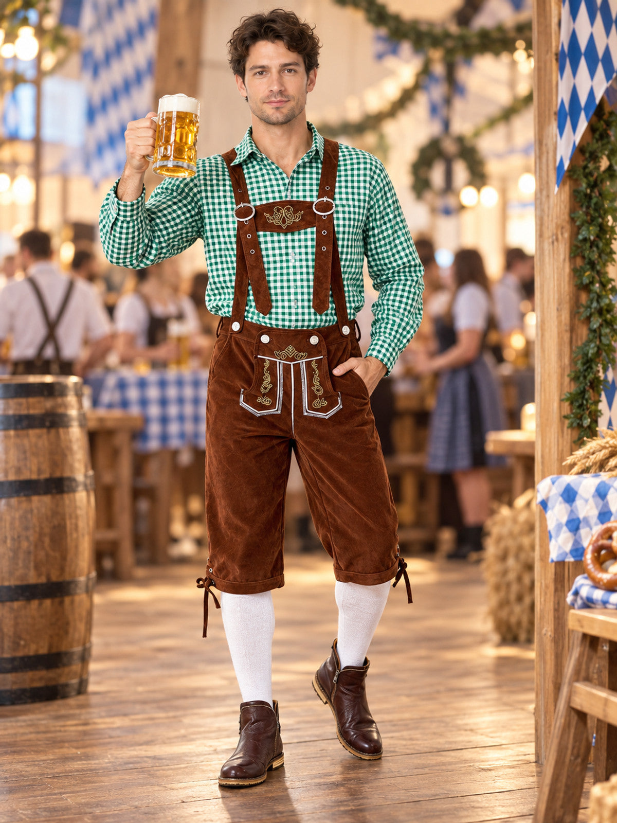 Bavarian costume for Oktoberfest: plaid shirt and pants