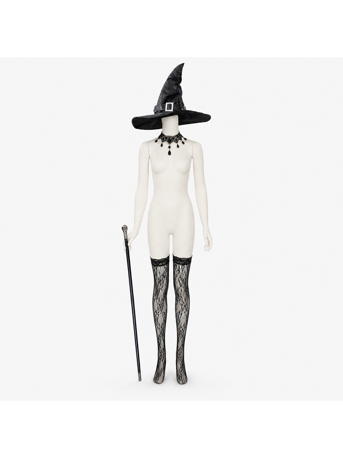 Gothic Costume with Hat, Cane, and Accessories Costume Headwear detail