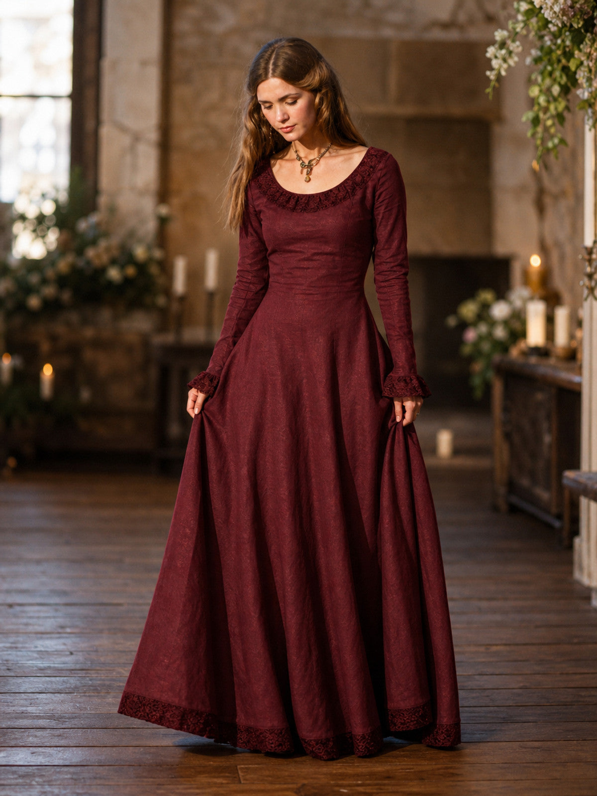 Long-Sleeve Medieval-Style Maxi Dress lifestyle view