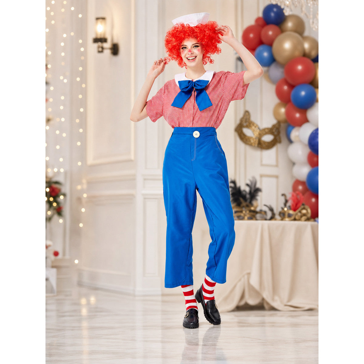 Circus-Style Clown Costume with Bow and Pants