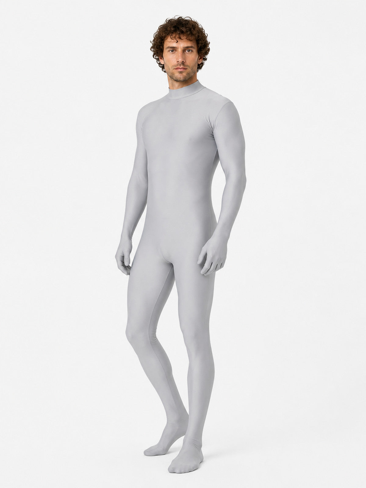 Gray Form-Fitting Jumpsuit with High Collar product detail