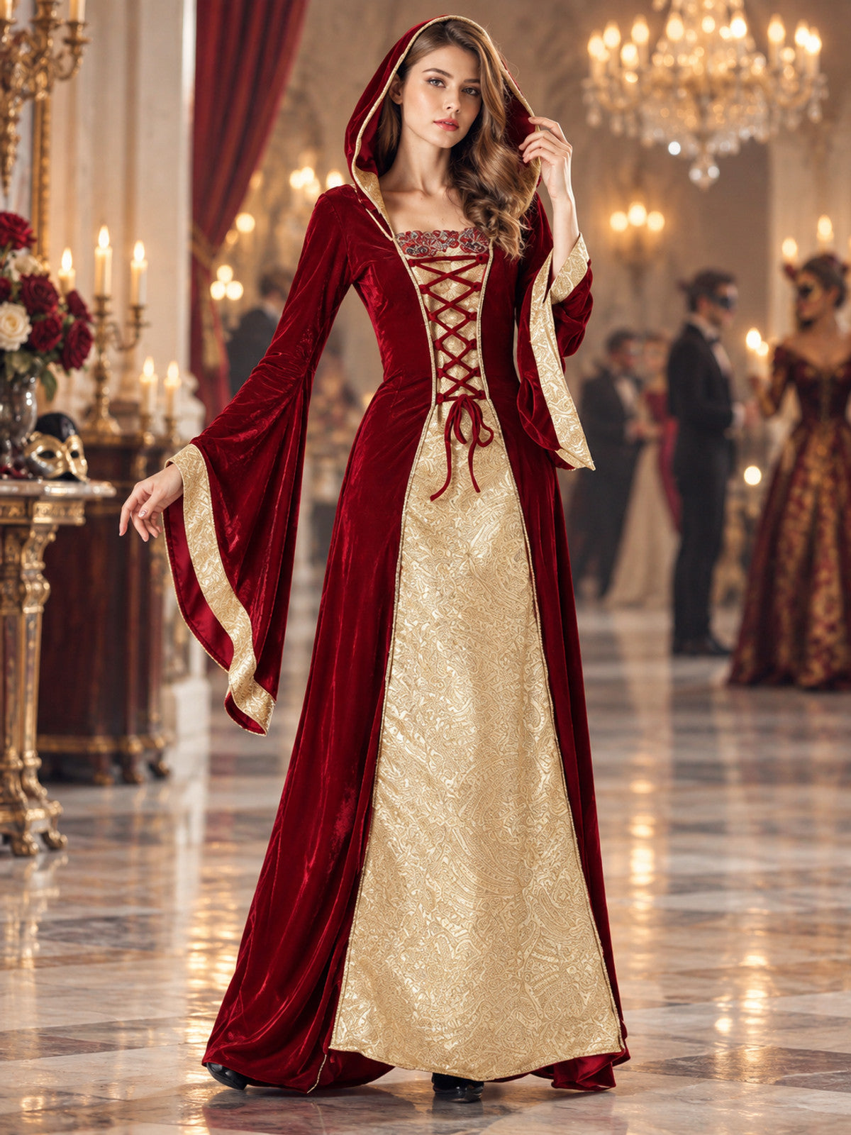 Burgundy Vampire Costume with Hood and Lacing