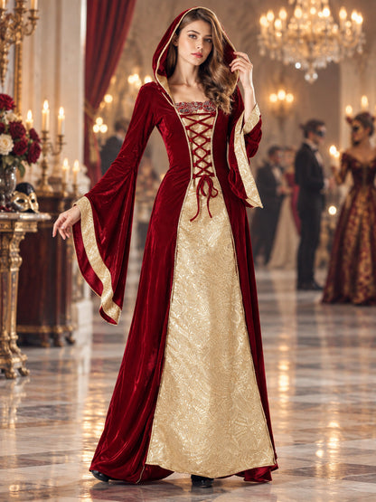 Burgundy Vampire Costume with Hood and Lacing