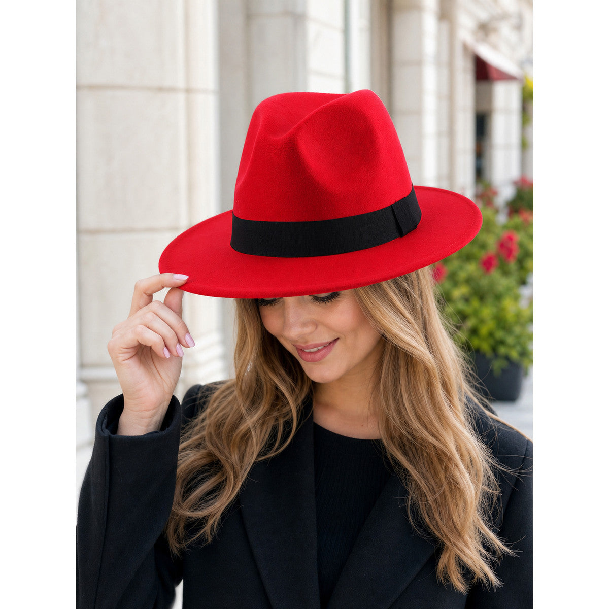 Carnival Fedora Hat with Black Ribbon lifestyle view