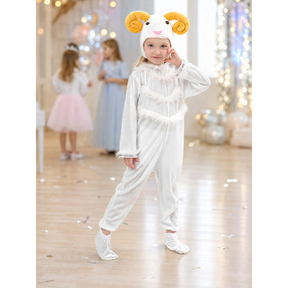 White Animal Costume with Hood and Horns lifestyle view