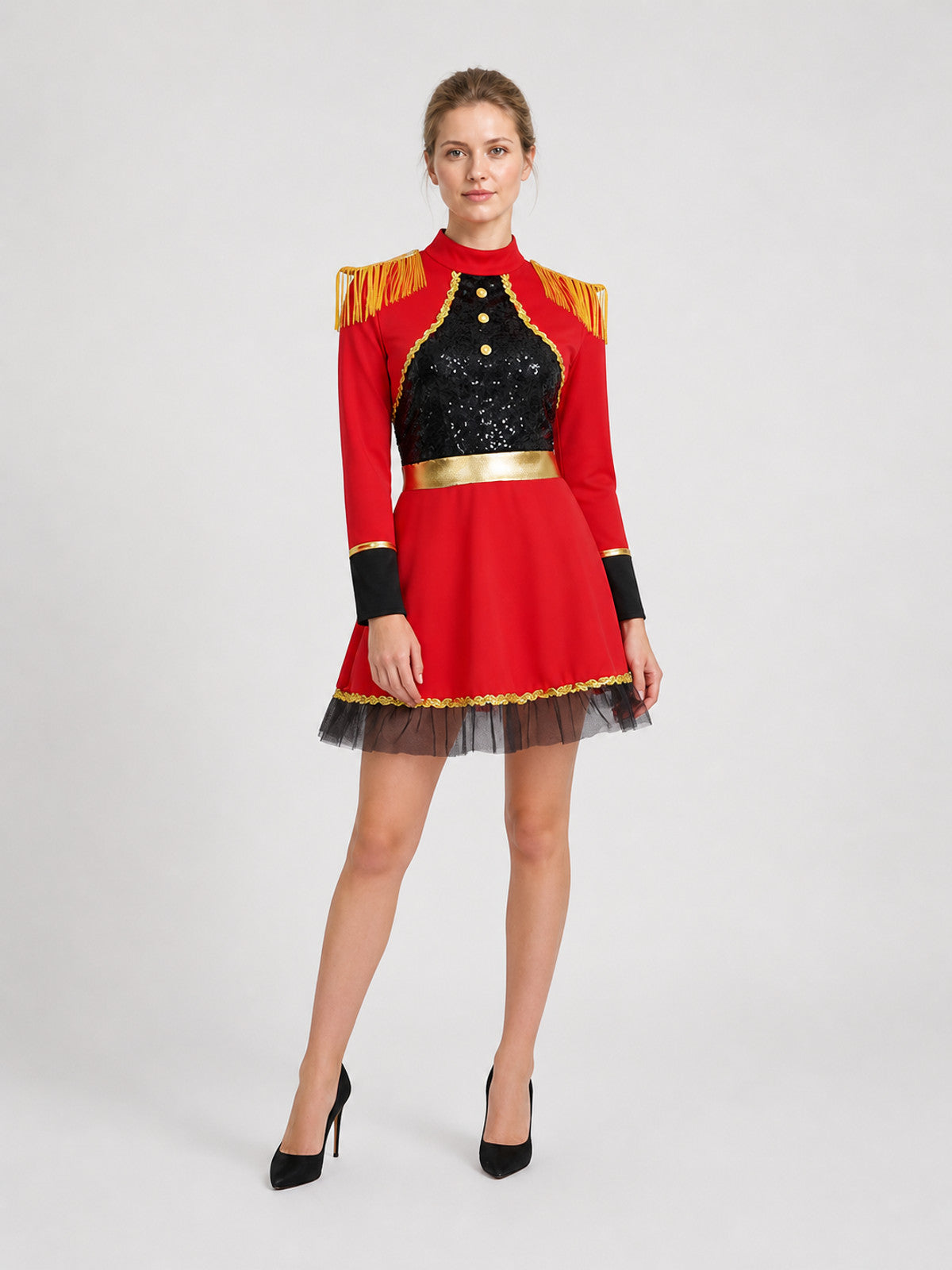 Red-and-Black Circus Ringmaster Costume with Epaulettes