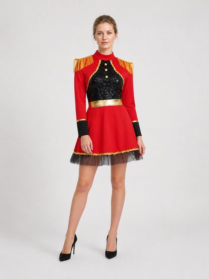 Red-and-Black Circus Ringmaster Costume with Epaulettes