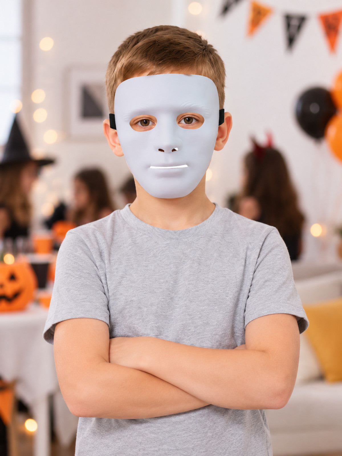 White Full-Face Carnival Mask with Cutouts