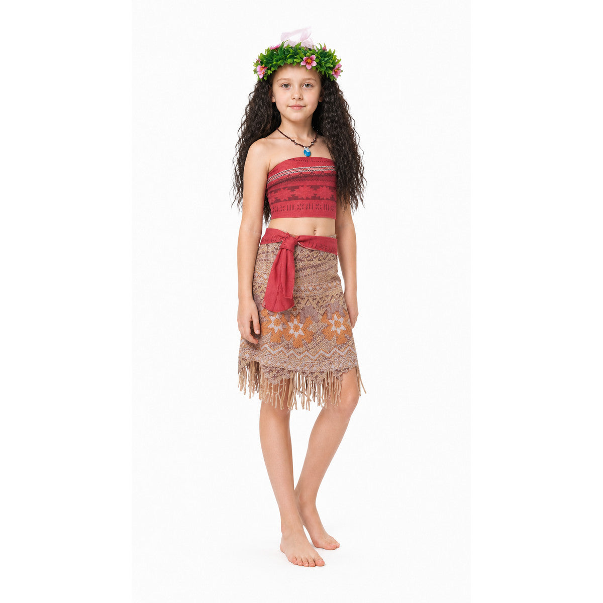 Children's Moana Carnival Costume with Wig and Necklace Costume Wigs detail
