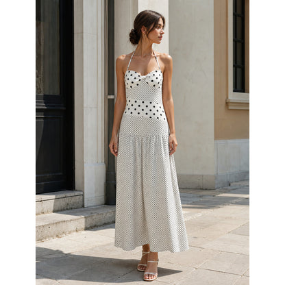 Women's long polka-dot dress with thin straps Costume Dresses detail