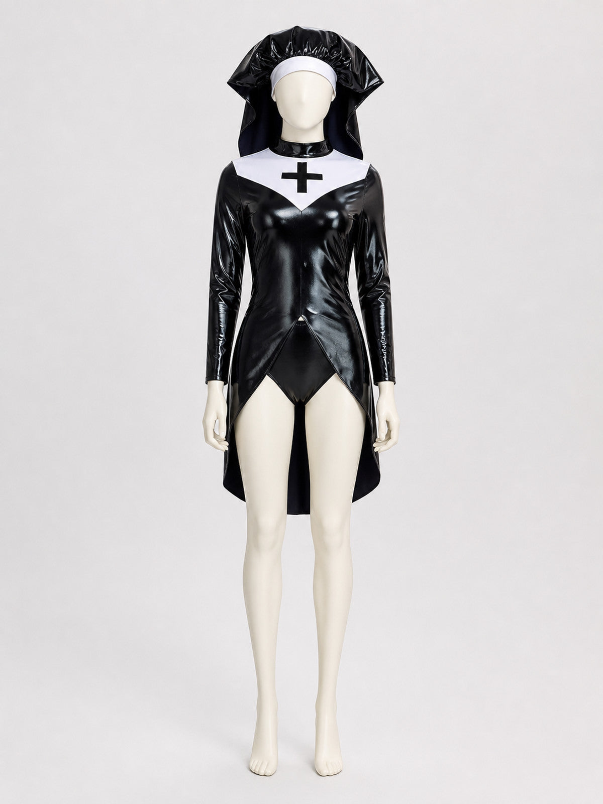Hooded Cosplay Costume with Cross, Black and White Costumes detail