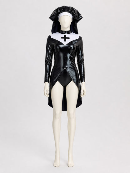 Hooded Cosplay Costume with Cross, Black and White Costumes detail