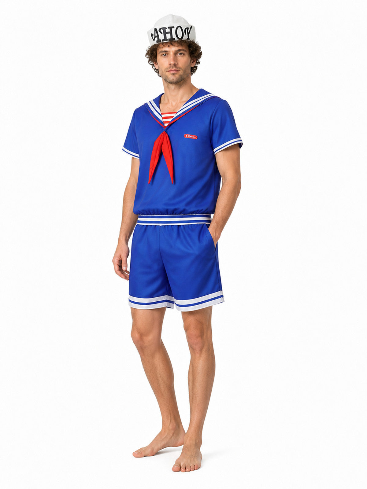 Sailor Costume with White Hat and Red Tie Costume Headwear detail