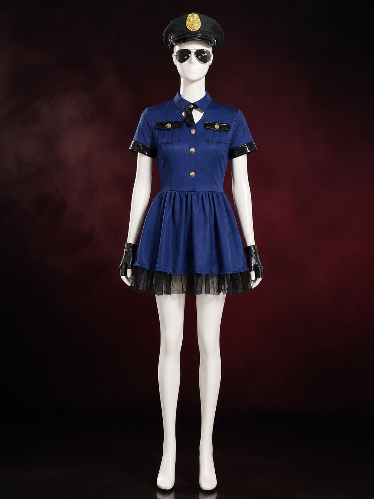 Women's Police Officer Costume Dress, Cute Mesh Trim Halloween Party Outfit
