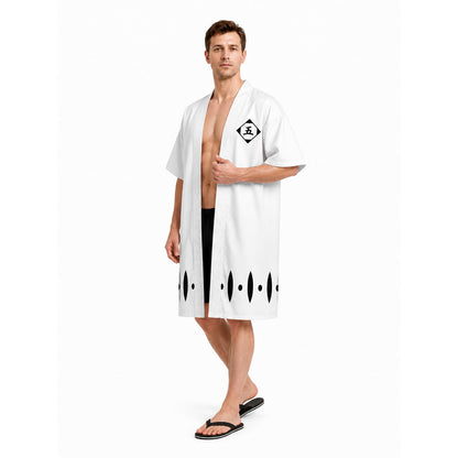White Anime Cosplay Cloak with Black Pattern Costume Capes detail