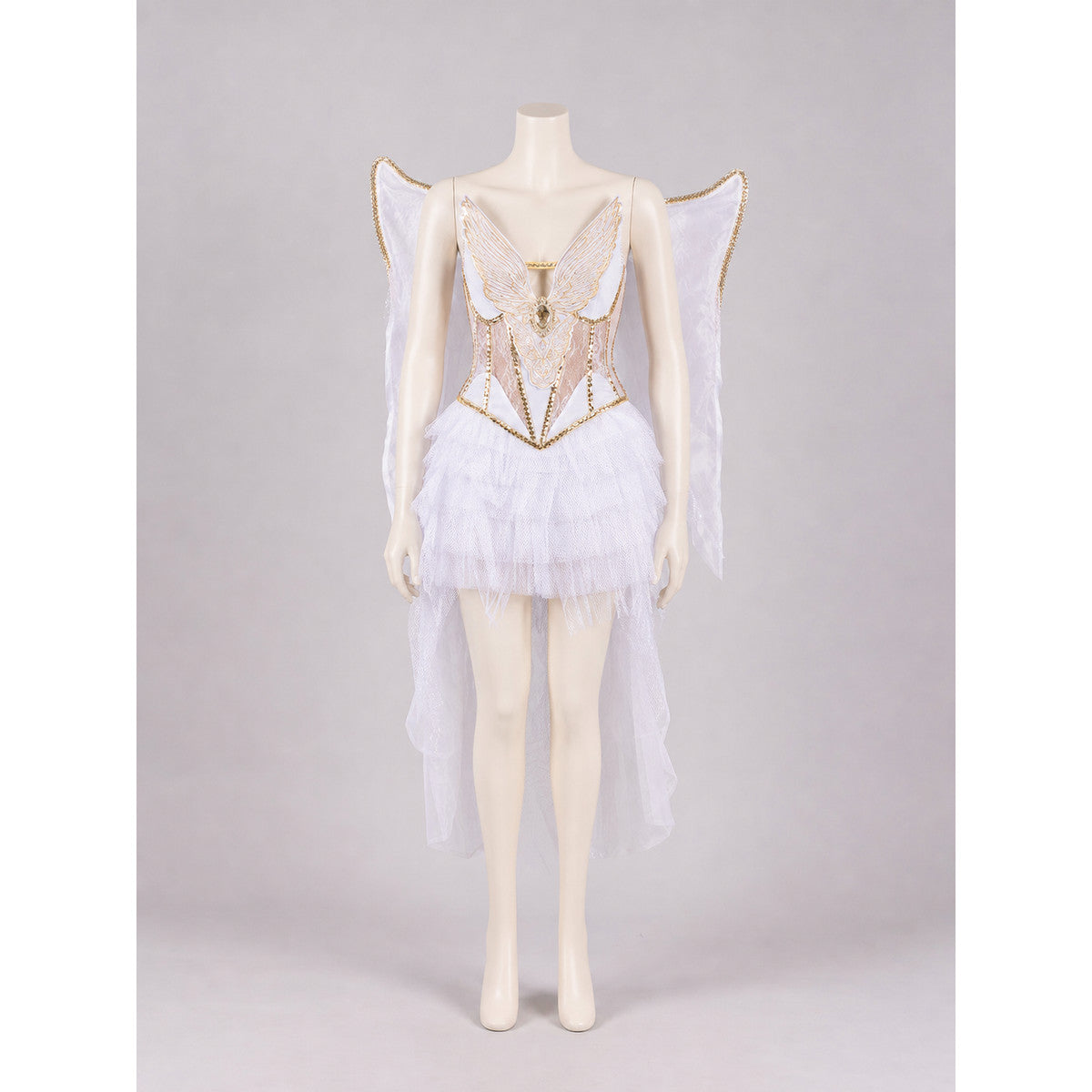 White-and-Gold Angel Costume with Wings and Halo
