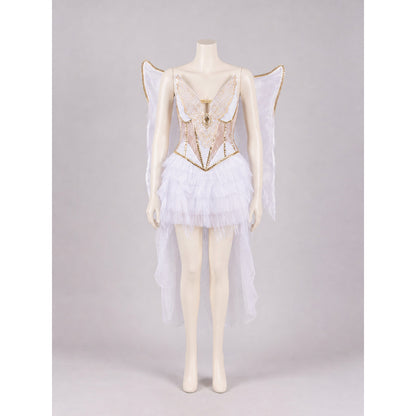 White-and-Gold Angel Costume with Wings and Halo