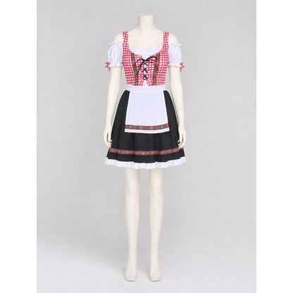 Folk-Style Dress with Apron and Full Skirt