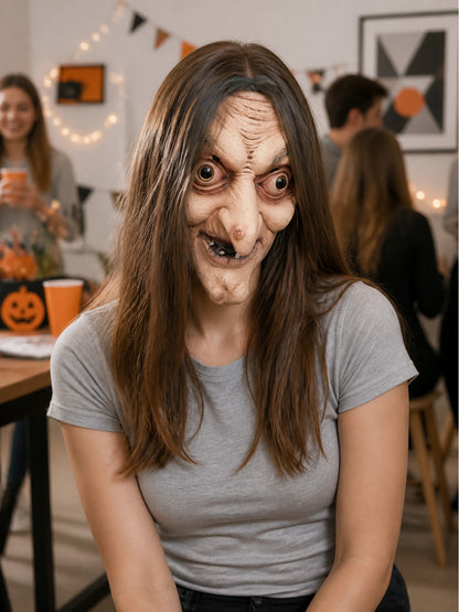 Witch Carnival Mask with Long Gray Hair lifestyle view