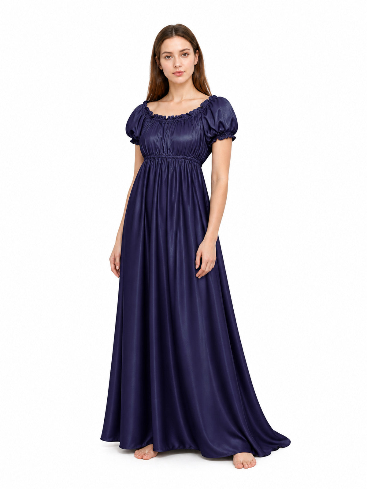 Long Dress with Puff Sleeves and Train