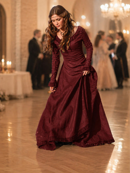 Long Burgundy Dress with a High Waist lifestyle view